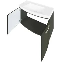 Wand Waschtisch in Hochglanz Dunkelgrau 2-türig Mladen mit Becken