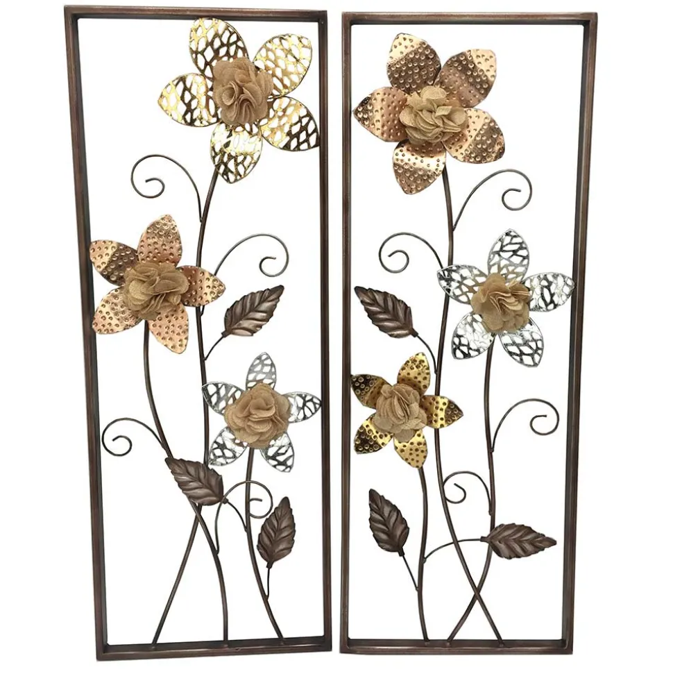 Wandbilder Blumen aus Metall und Stoff - Sinona (zweiteilig)