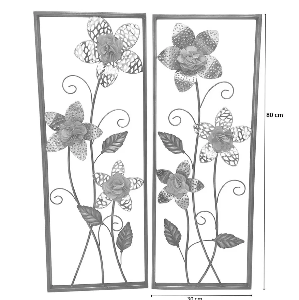 Wandbilder Blumen aus Metall und Stoff - Sinona (zweiteilig)