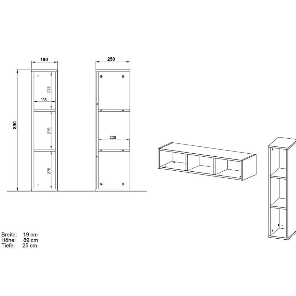 Wandregal in Grau mit drei Fächern - Suzanas