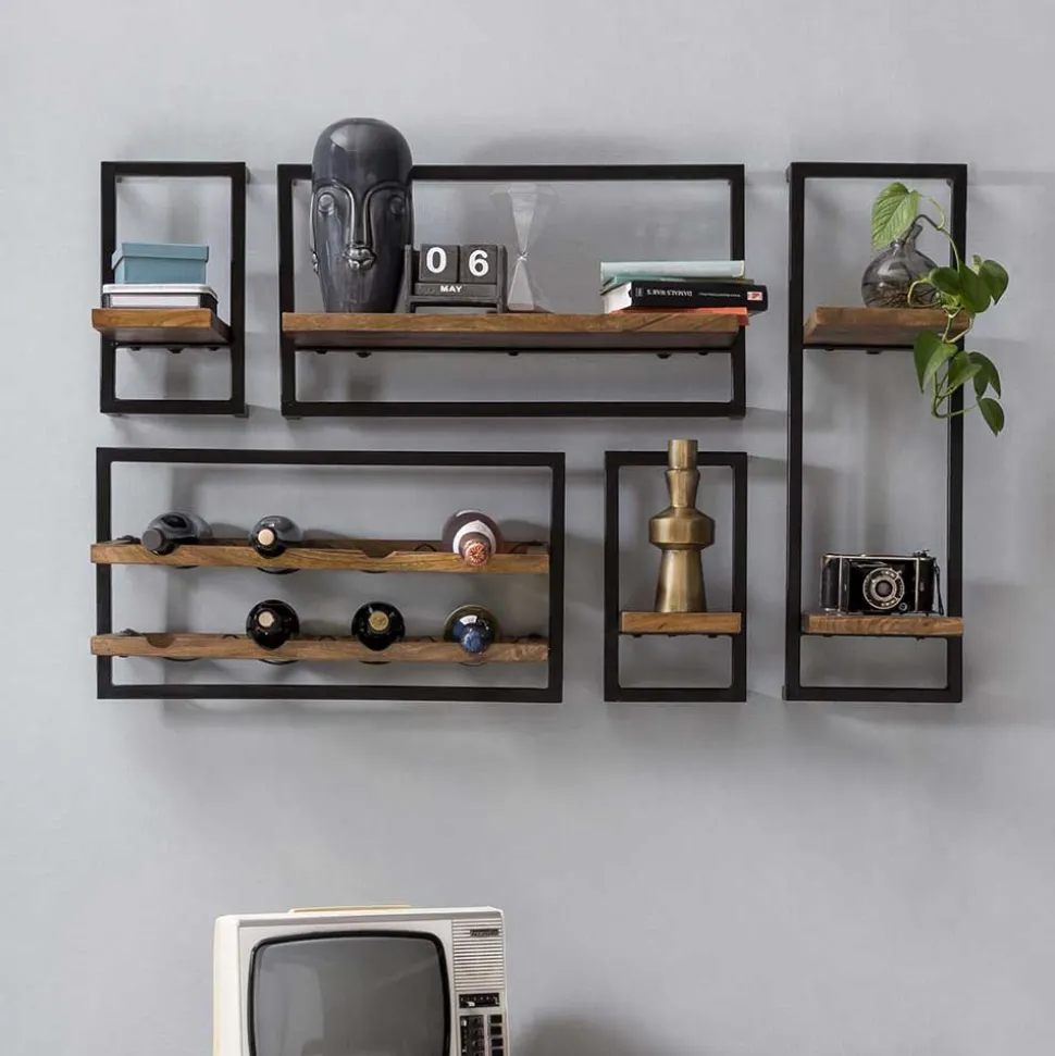 Wandregal Kombination mit Flaschenablagen - Filurina (fünfteilig)