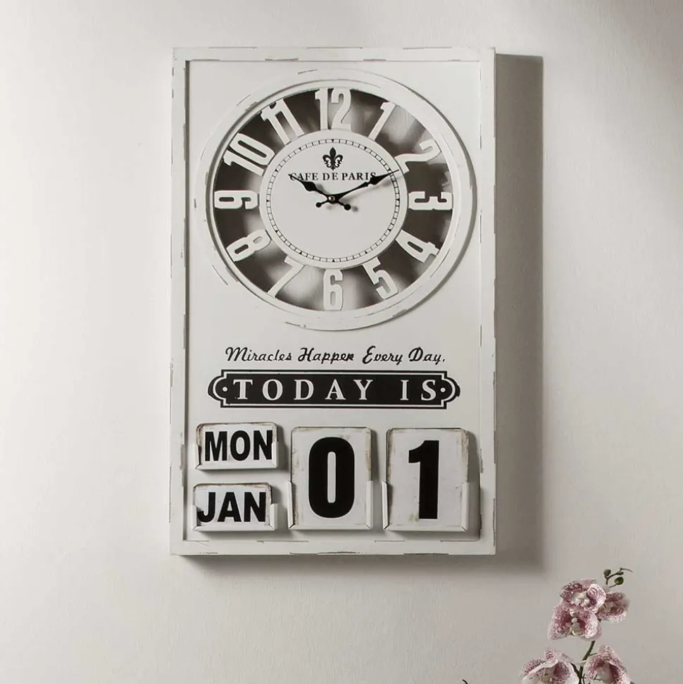 Wanduhr mit Kalender im Vintage Look - Rissino