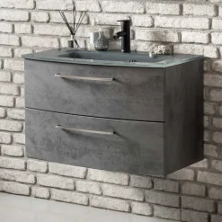 Wand-Waschtisch mit Glasbecken in Grau - Dastroz