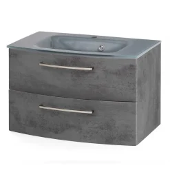 Wand-Waschtisch mit Glasbecken in Grau - Dastroz