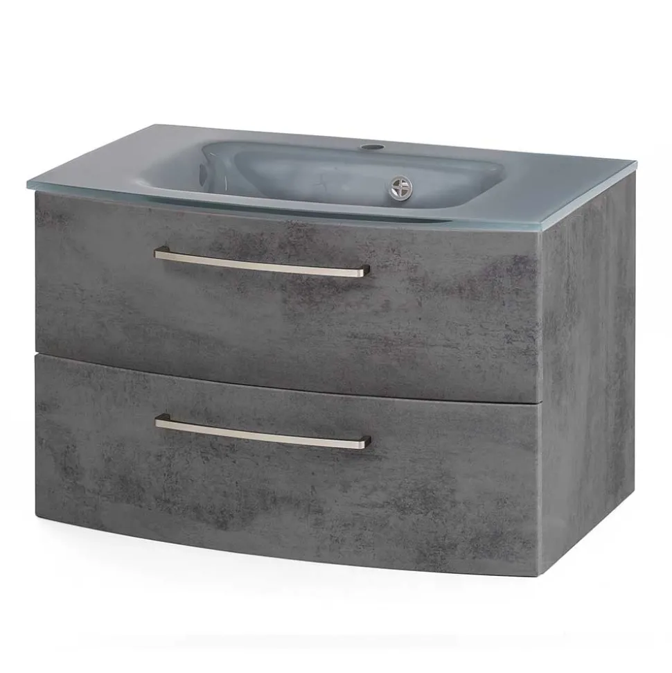 Wand-Waschtisch mit Glasbecken in Grau - Dastroz