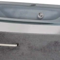 Wand-Waschtisch mit Glasbecken in Grau - Dastroz