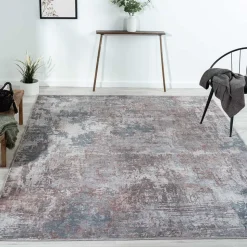 Waschbarer Teppich in Blaugrau und Terracotta - Ursela