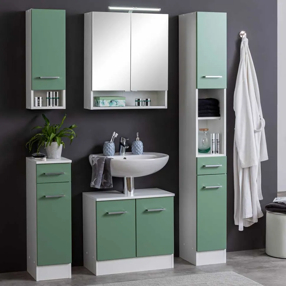 Waschbecken Badschrank in Grün & Weiß - Loenixa
