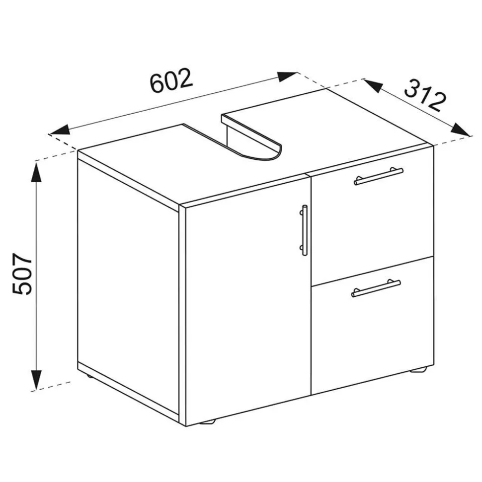 Waschbeckenschrank mit zwei Schubladen und Tür - Cranies