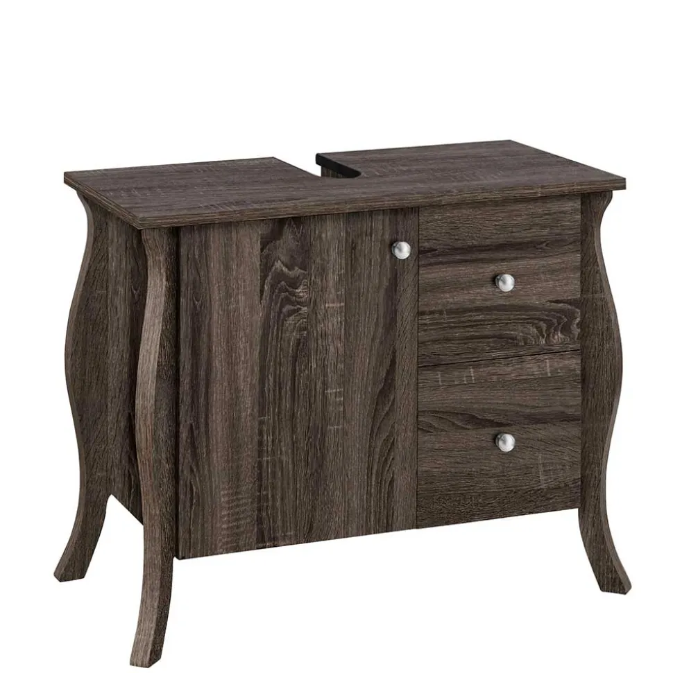 Waschbeckenunterschrank in Eiche Grau Holz Dekor - Fionora