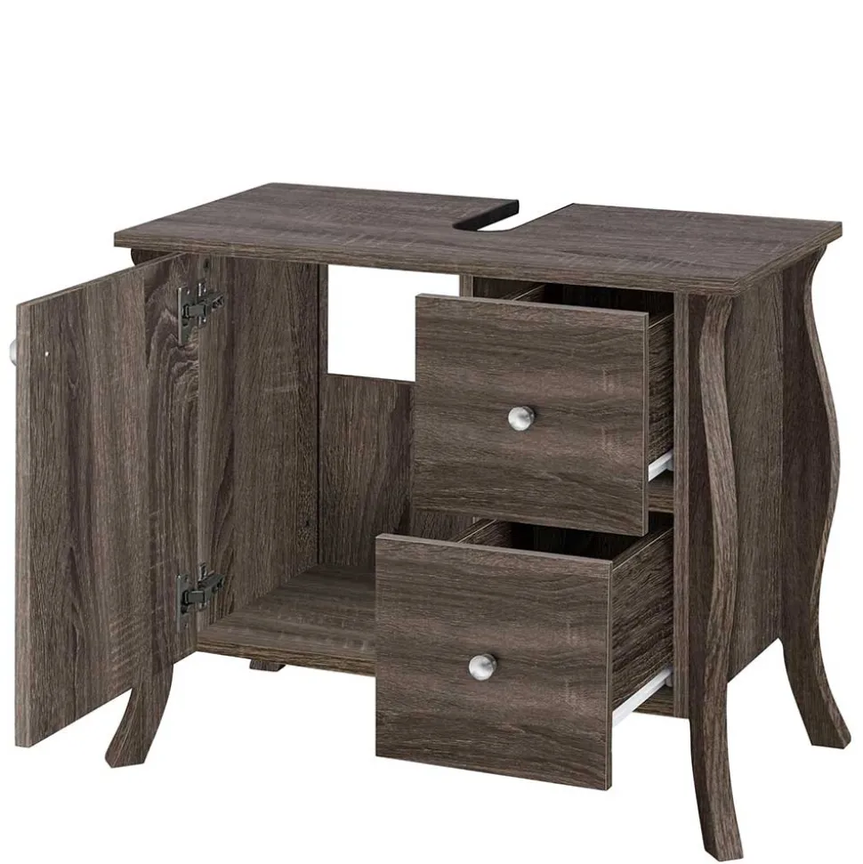 Waschbeckenunterschrank in Eiche Grau Holz Dekor - Fionora