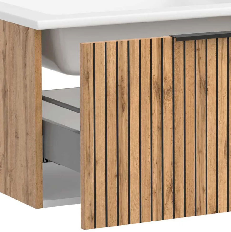 Waschkonsole Duo & Lichtspiegel & Schrank - Crystoga (vierteilig)