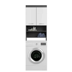 Waschmaschinenüberbau in Weiß Hochglanz & Grau - Nancys