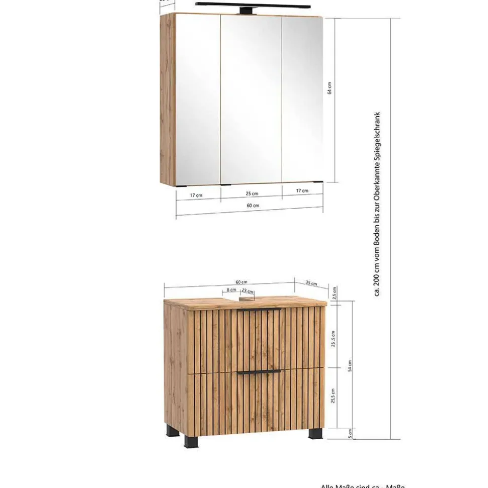 Waschplatz & Midi-Schrank Set - Crystoga (dreiteilig)