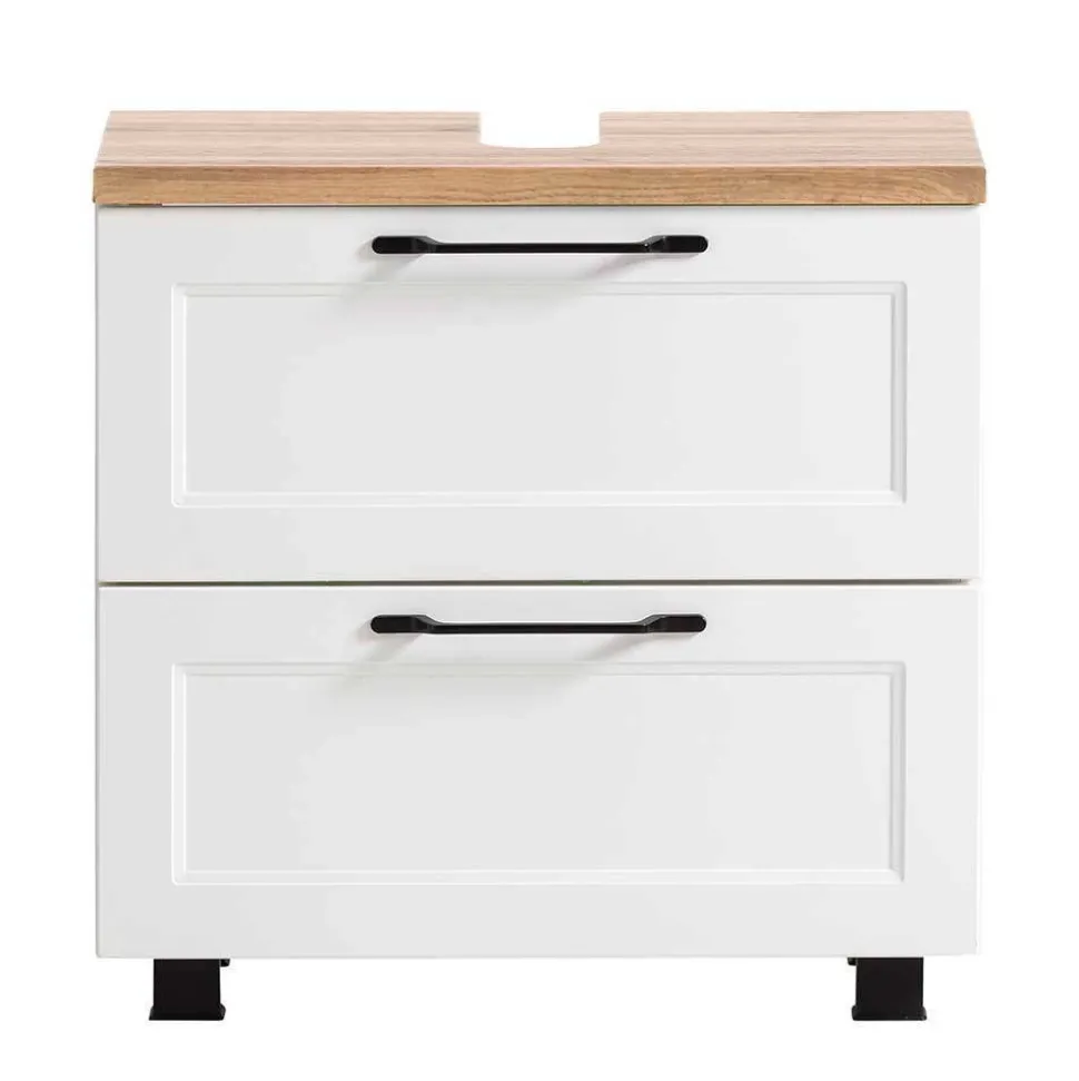 Waschplatz Einrichtung in Weiß mit Wildeiche - Gyatso (zweiteilig)