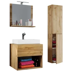 Waschplatz Möbelset in Wildeiche Honig - Toulon (dreiteilig)