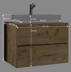 Waschplatz Möbelset in Wildeiche Honig - Toulon (dreiteilig)