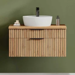 Waschtisch mit Keramik Aufsatzbecken 80 cm breit - Crystoga