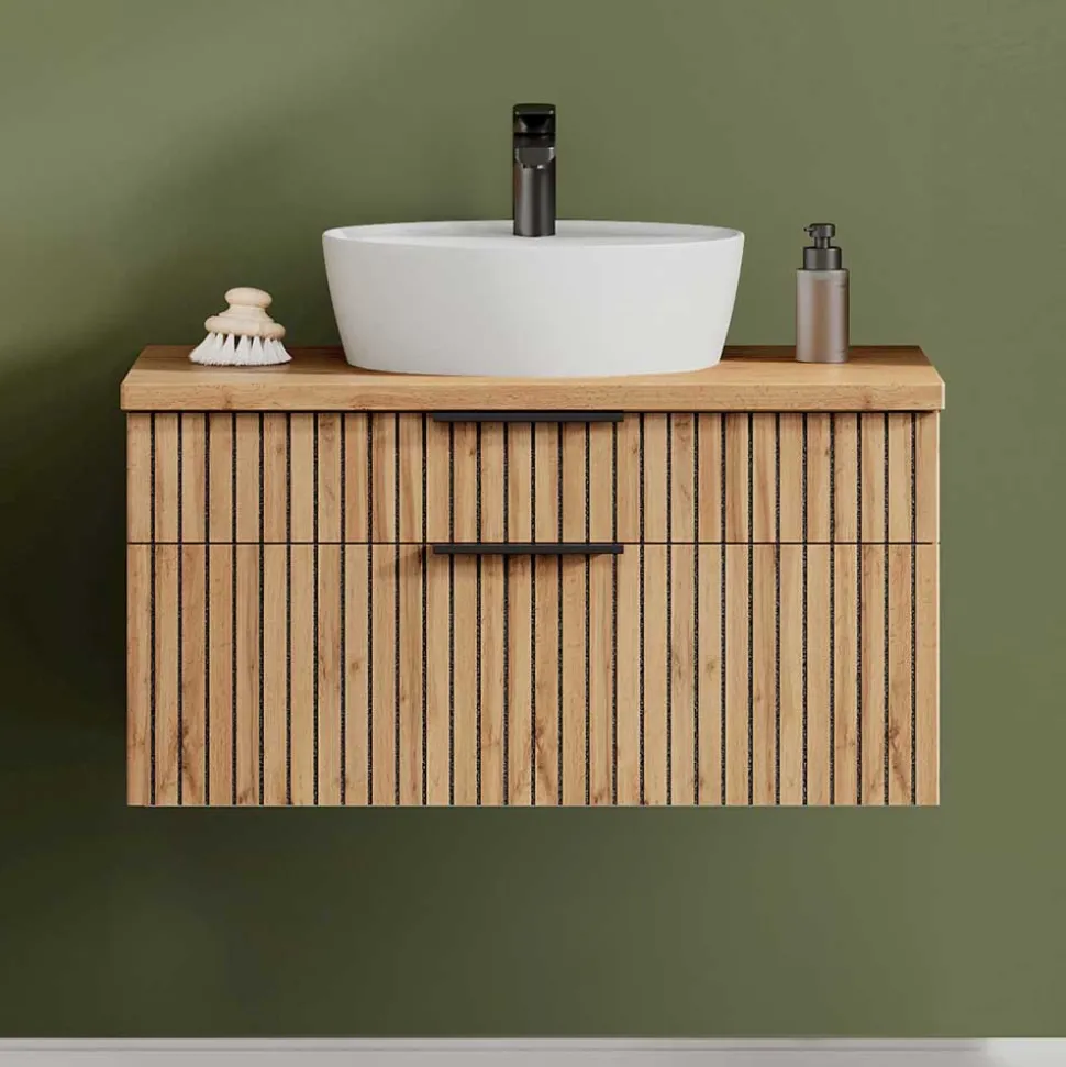 Waschtisch mit Keramik Aufsatzbecken 80 cm breit - Crystoga