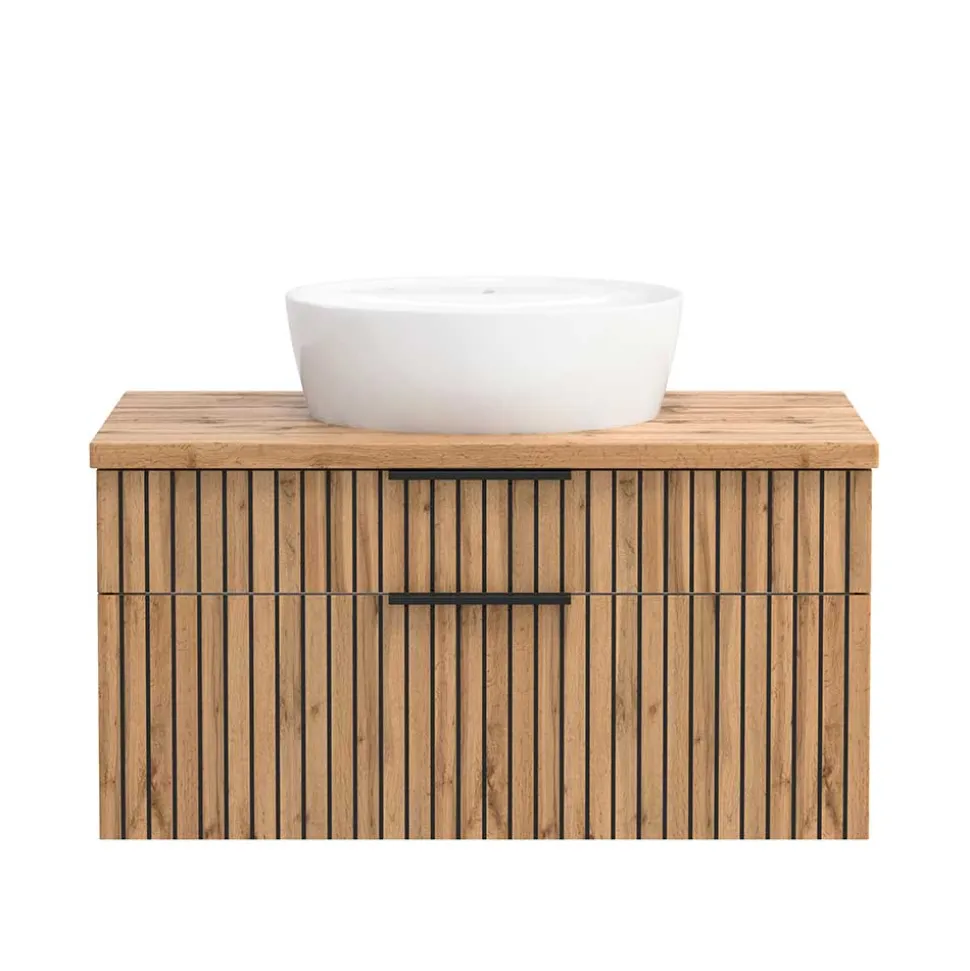 Waschtisch mit Keramik Aufsatzbecken 80 cm breit - Crystoga