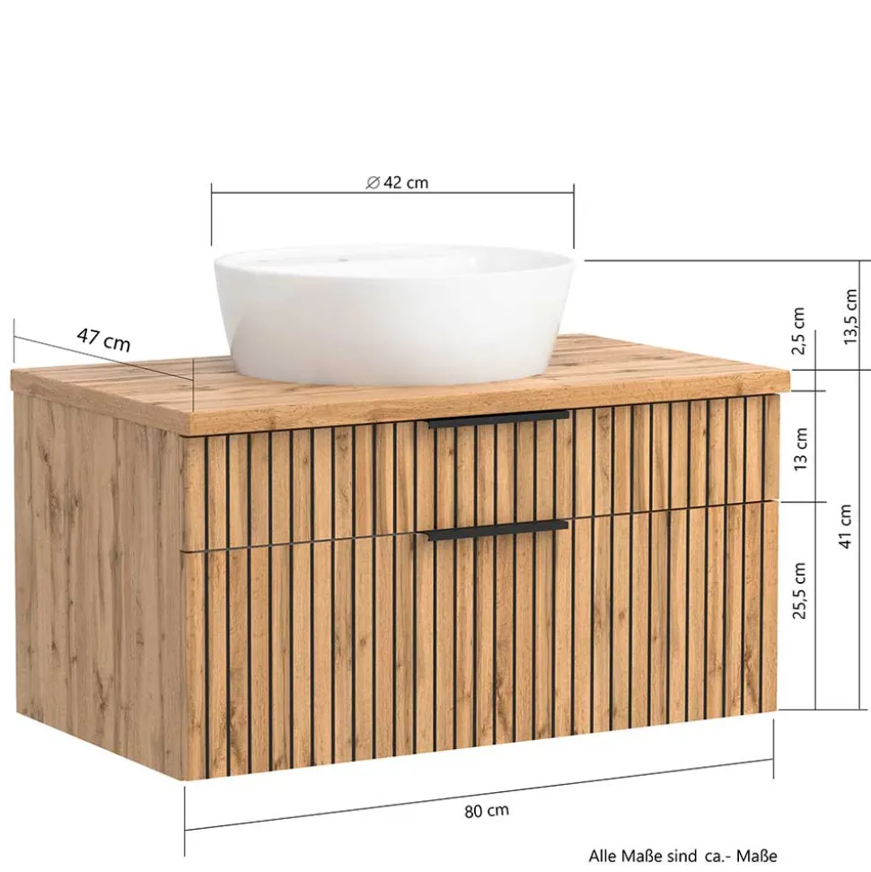 Waschtisch mit Keramik Aufsatzbecken 80 cm breit - Crystoga