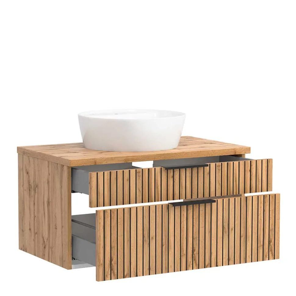 Waschtisch mit Keramik Aufsatzbecken 80 cm breit - Crystoga