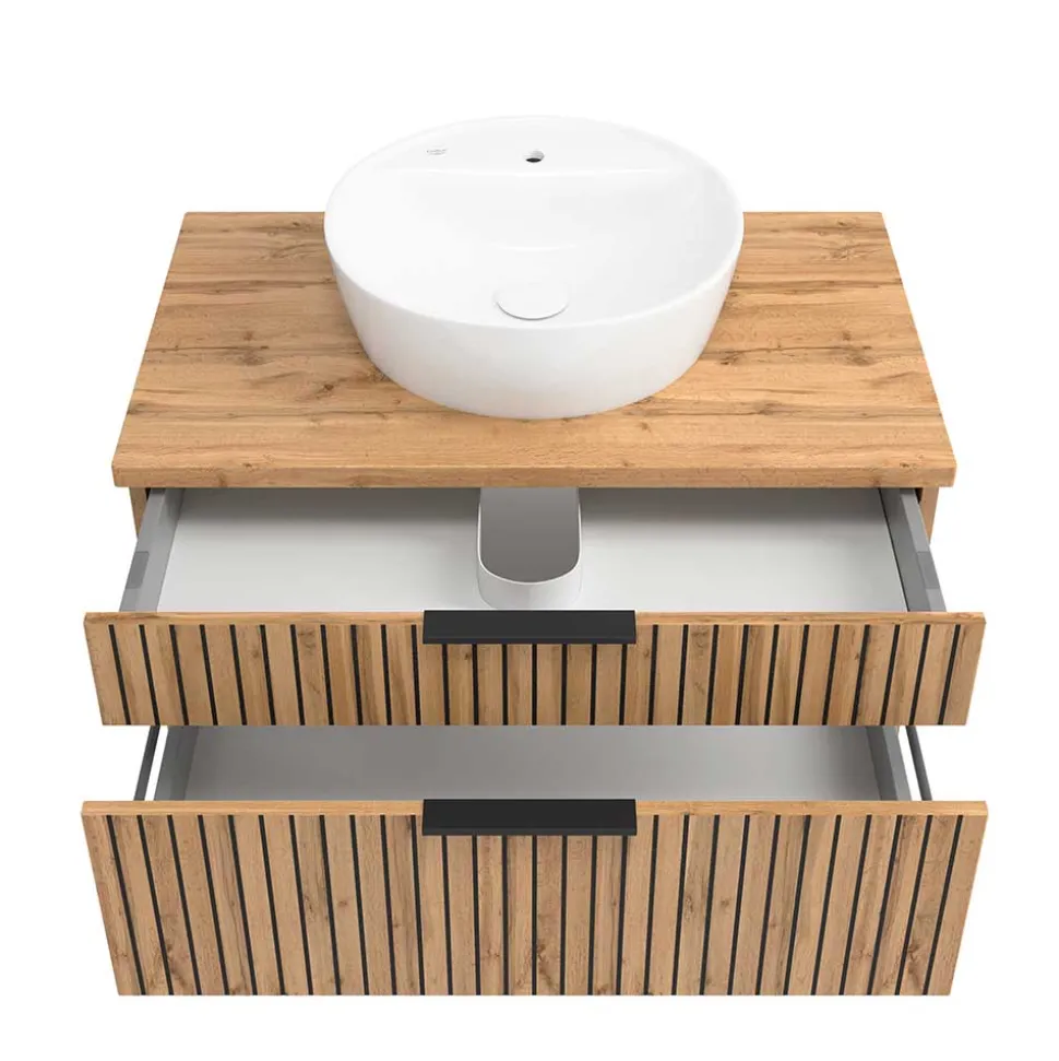 Waschtisch mit Keramik Aufsatzbecken 80 cm breit - Crystoga