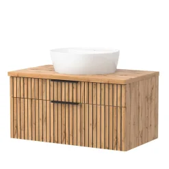 Waschtisch mit Keramik Aufsatzbecken 80 cm breit - Crystoga