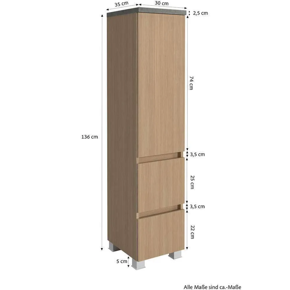 Waschtisch Set mit Midischrank fürs Bad - Leitha (dreiteilig)