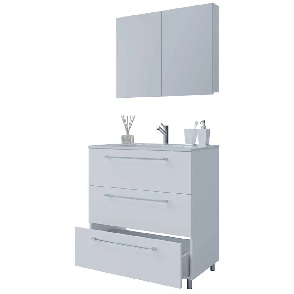 Waschtisch und Spiegelschrank in Weiß - Ipsum (zweiteilig)