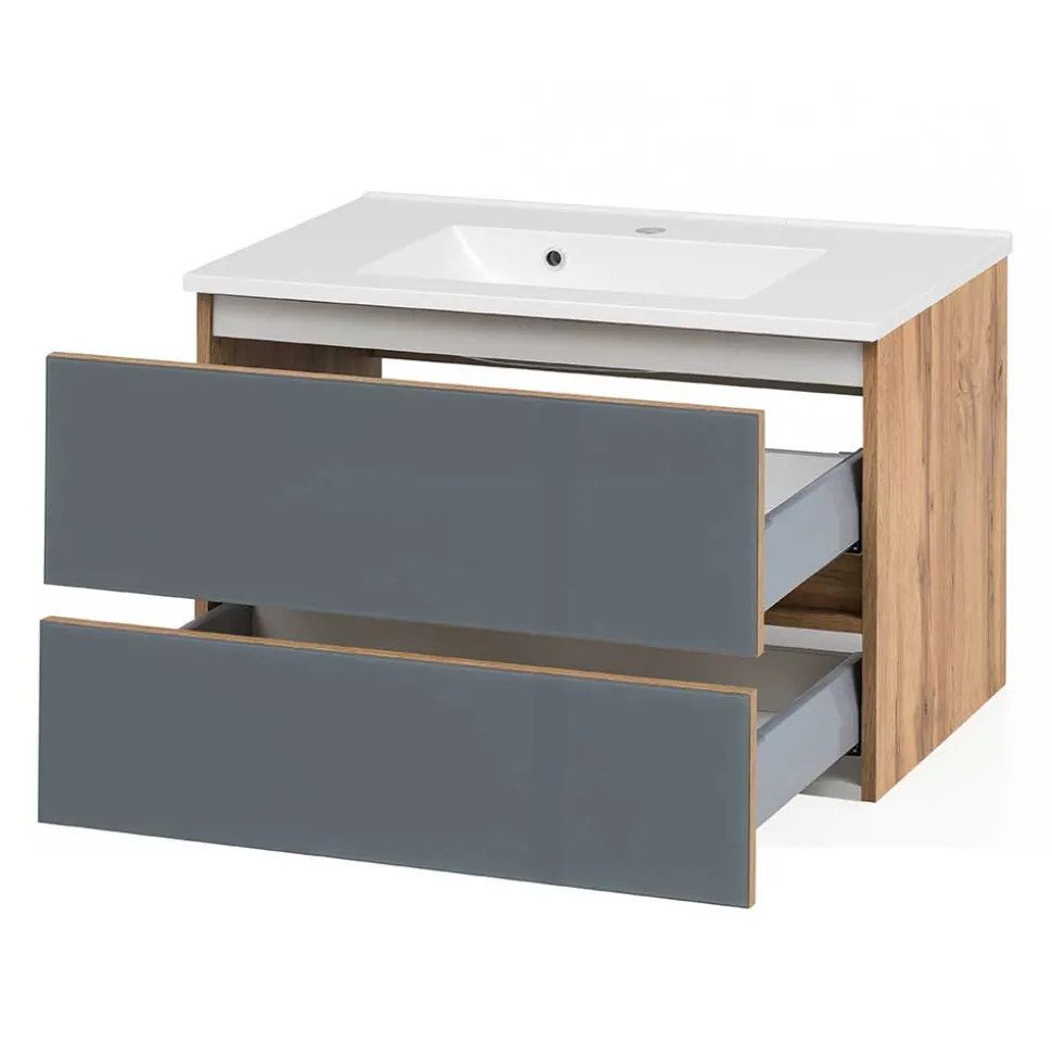 Waschtisch Wandkonsole in Grau & Wildeiche - Anviletca