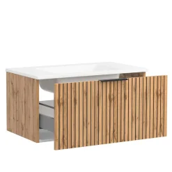 Waschtischkonsole mit Oberschrank Set - Crystoga (dreiteilig)