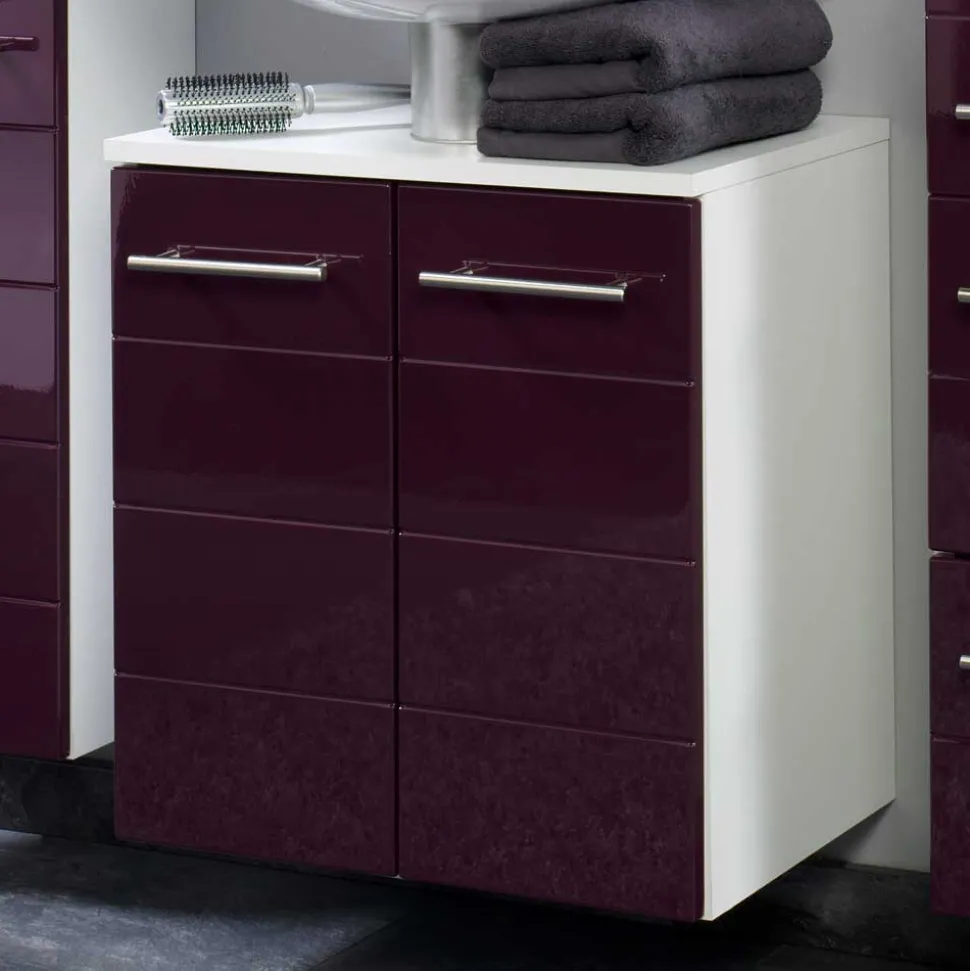 Waschtischunterschrank Laydia in Aubergine Hochglanz