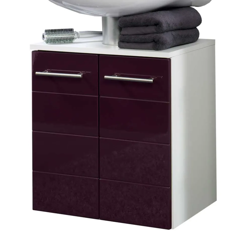 Waschtischunterschrank Laydia in Aubergine Hochglanz