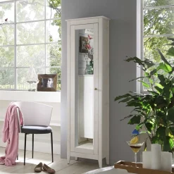 Weiß lasierter Hochschrank fürs Bad mit Spiegel - Lousias