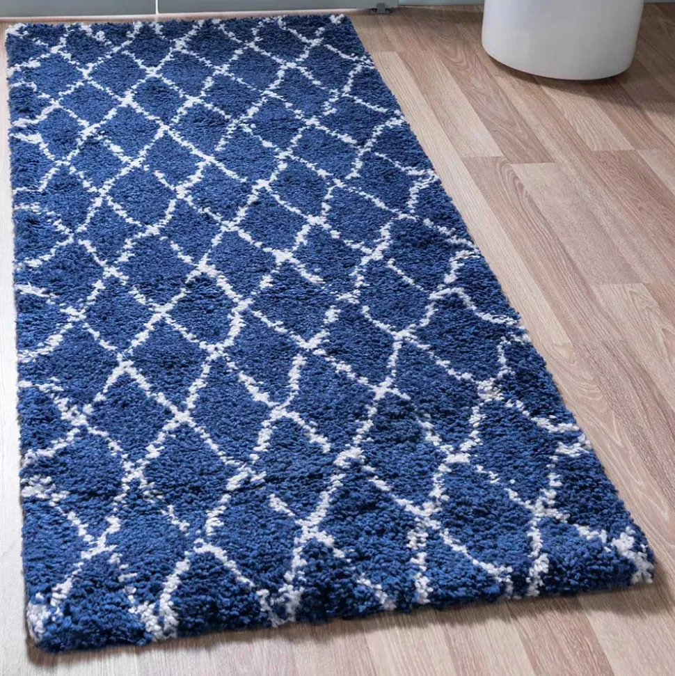 Weicher Läufer Teppich mit Hochflor in Blau - Tanko