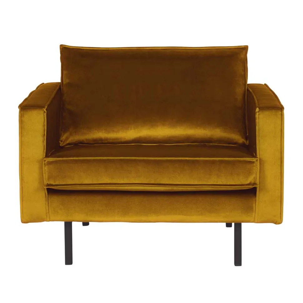 Weicher Sessel im kantigen Retro Design Nustra mit Samt Gelb