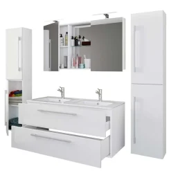 Weiße Badeinrichtung mit Doppel-Waschtisch - Matsu (vierteilig)