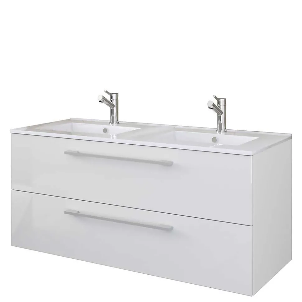 Weiße Badeinrichtung mit Doppel-Waschtisch - Matsu (vierteilig)