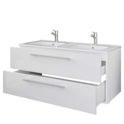 Weiße Badeinrichtung mit Doppel-Waschtisch - Matsu (vierteilig)