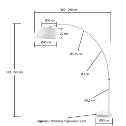 Weiße Bogenlampe mit Stoffschirm - Valnut