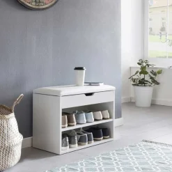 Weiße Flur Bank mit Schuhregal Guaran & Stauraum