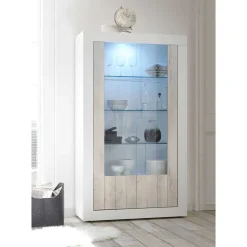 Weiße Hochglanz Vitrine mit Dekor - Merenda