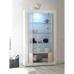 Weiße Hochglanz Vitrine mit Dekor - Merenda
