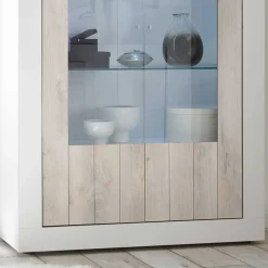Weiße Hochglanz Vitrine mit Dekor - Merenda