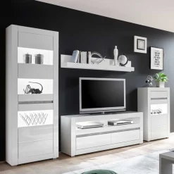 Weiße Hochglanzmöbel für das Wohnzimmer Mextra optional mit LED (vierteilig)