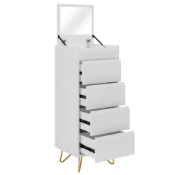 Weiße Hochkommode mit Spiegel aufklappbar - Ricks