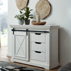 Weiße Kommode mit Schiebetür & Schubladen - Kuito