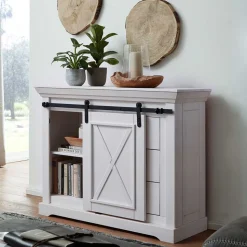 Weiße Kommode mit Schiebetür & Schubladen - Kuito