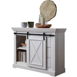 Weiße Kommode mit Schiebetür & Schubladen - Kuito